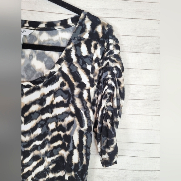 WHBM ANIMAL PRINT 3/4 CINCH SLEEVE SHIFT DRESS, SZ SMALL - Picture 3 of 12